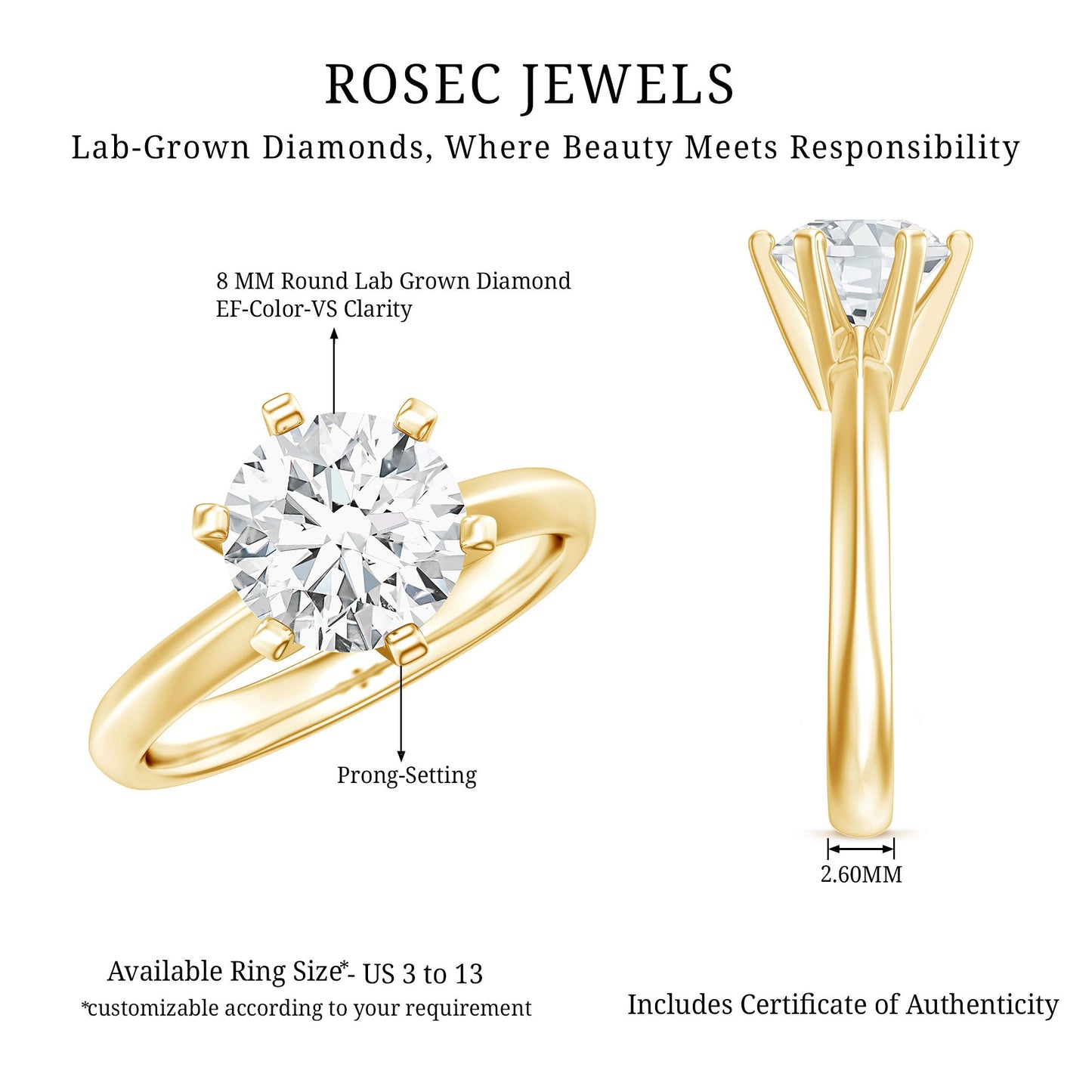 2 Carat Lab Grown Diamond Six Prongs Engagement Ring