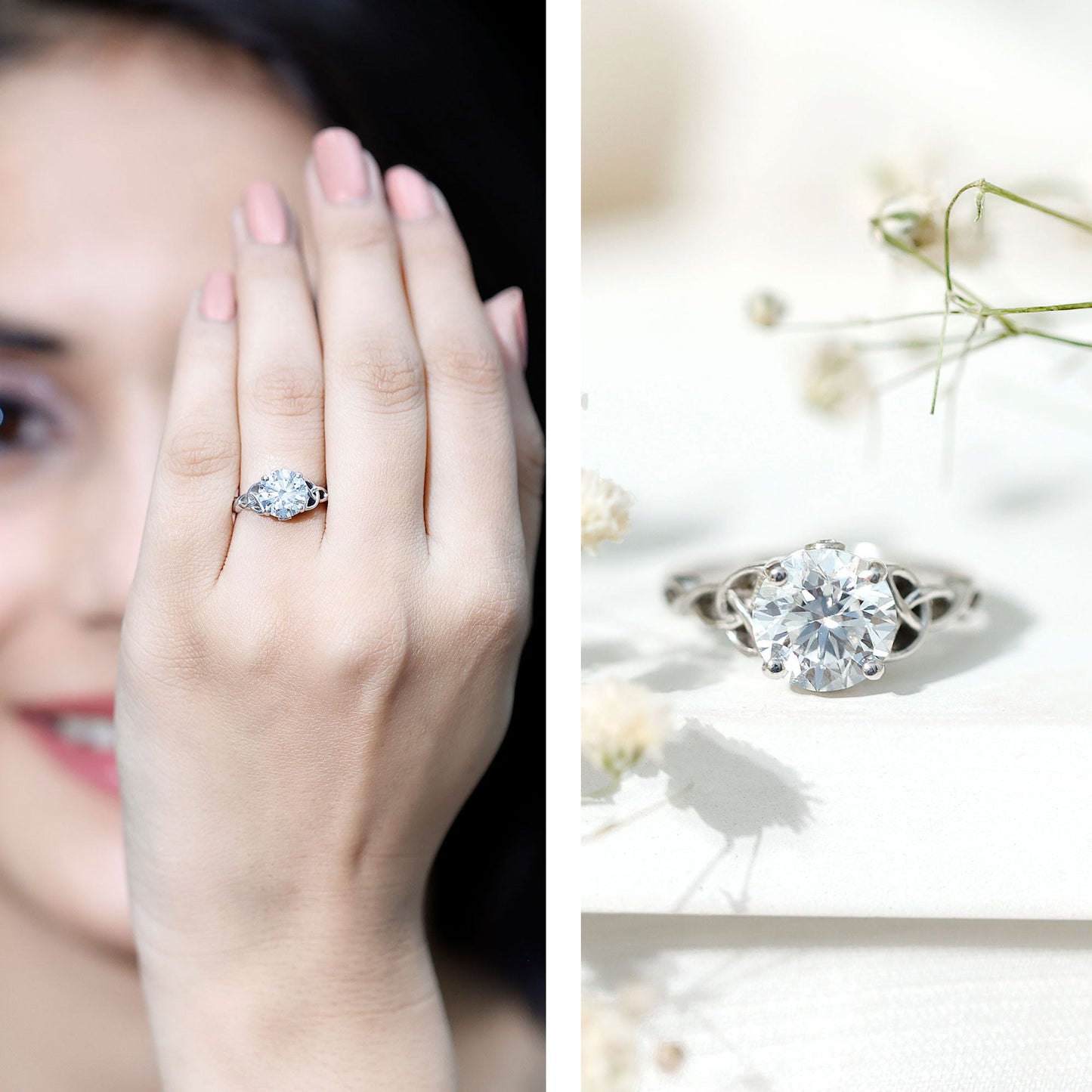 Certified 2 Carat Round Lab Grown Diamond Celtic Engagement Ring