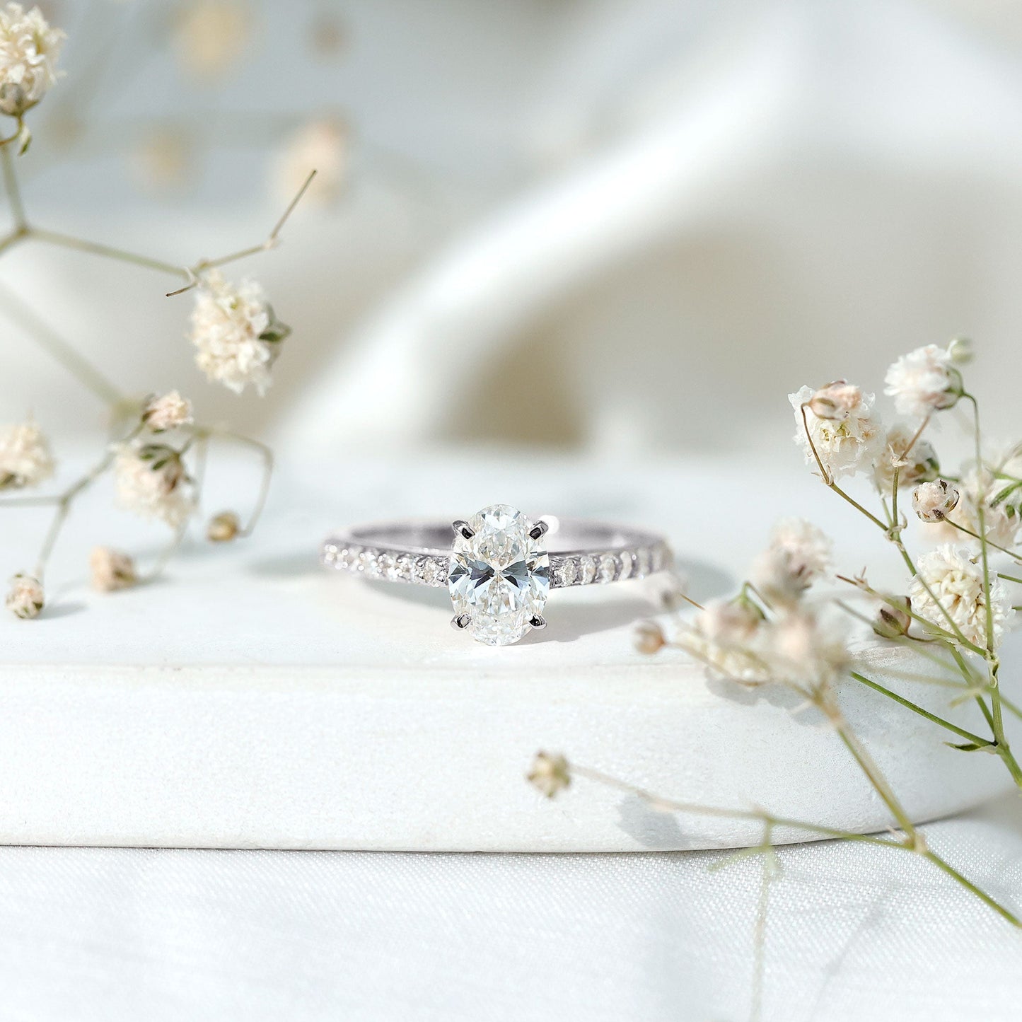 Certified Lab Grown Diamond 2 Carat Engagement Ring With Side Stones
