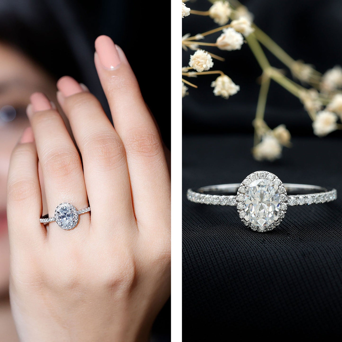 Certified 1.2 Carat Lab Grown Diamond Oval Engagement Ring With Side Stones