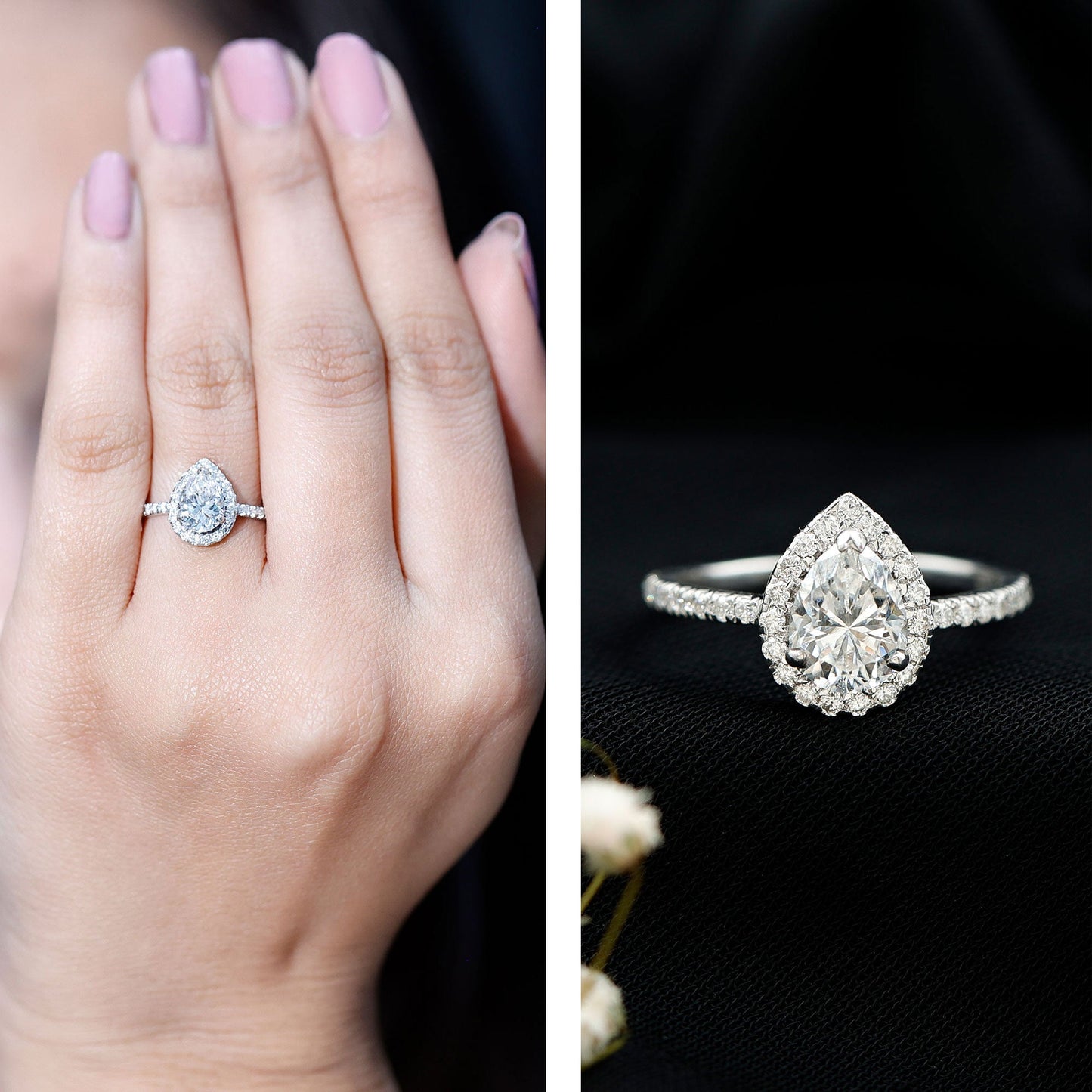 Certified Lab Grown Diamond Pear Halo Engagement Ring