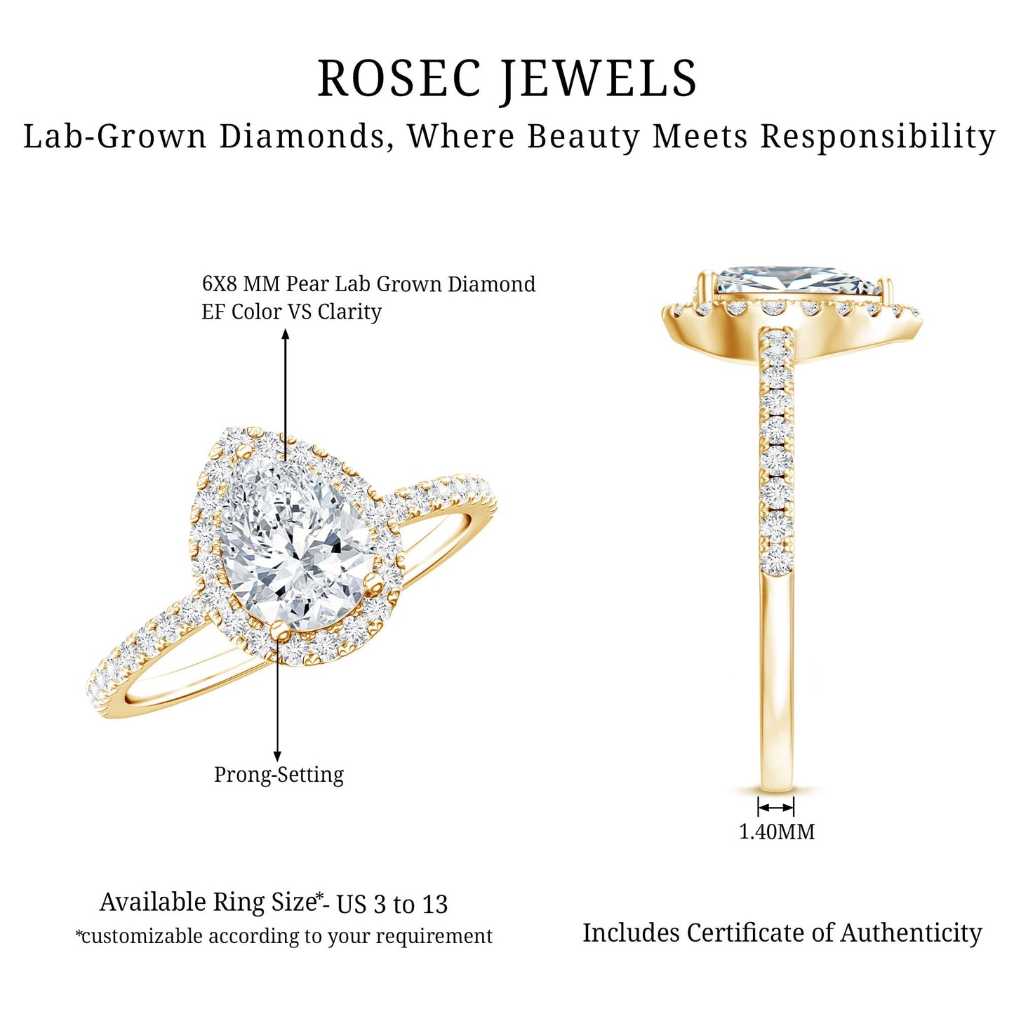 Certified Lab Grown Diamond Pear Halo Engagement Ring