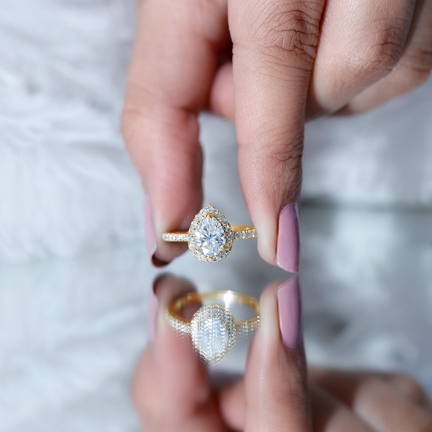 Certified Lab Grown Diamond Pear Halo Engagement Ring