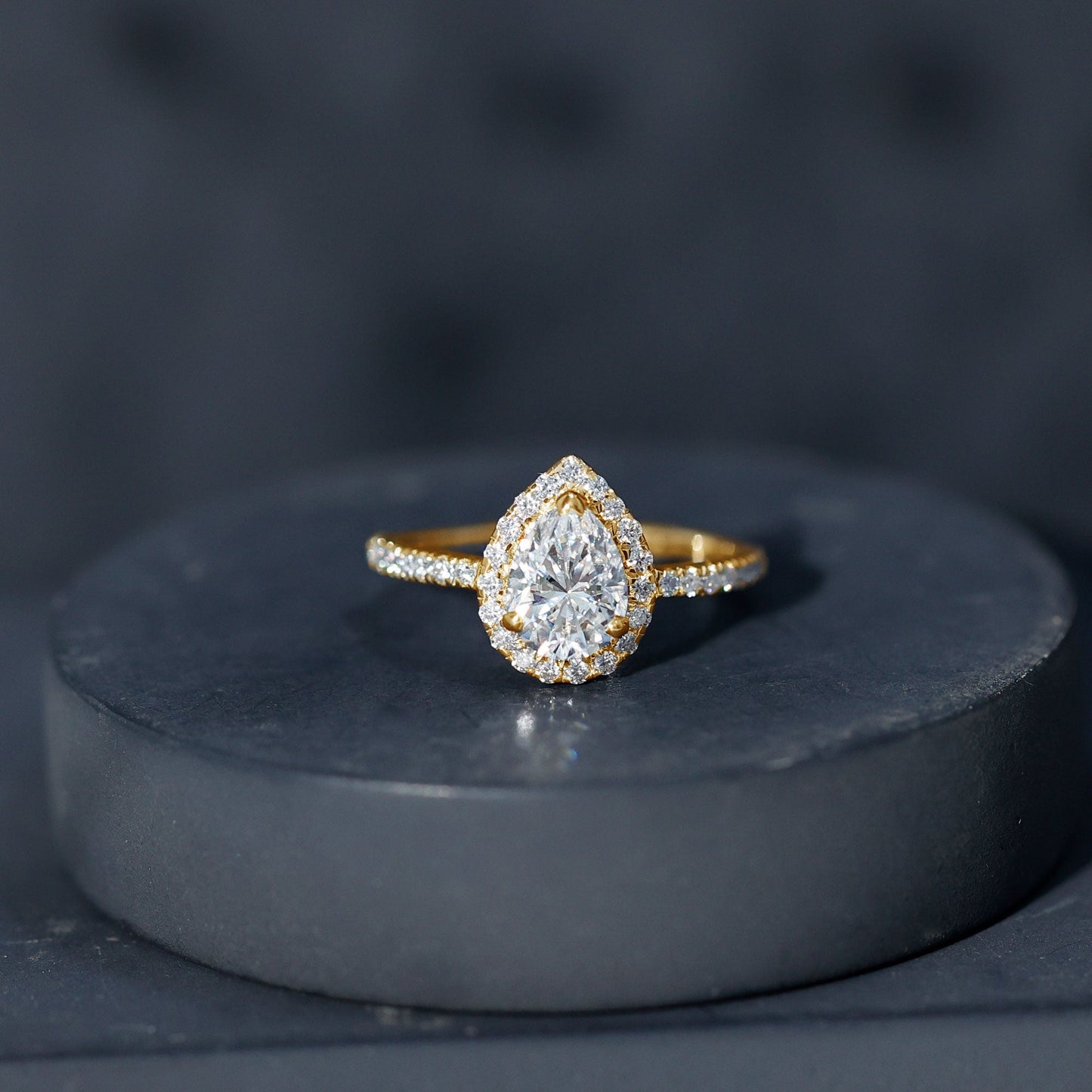 Certified Lab Grown Diamond Pear Halo Engagement Ring