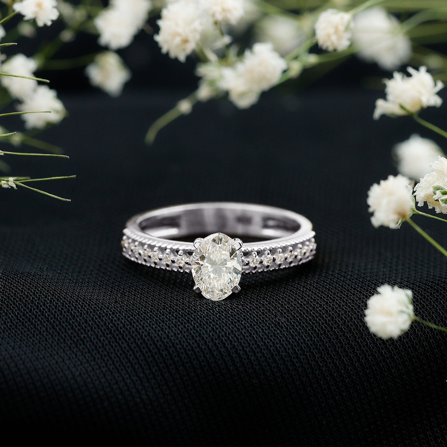 Certified 0.75 Carat Oval Lab Grown Diamond Vintage Inspired Engagement Ring