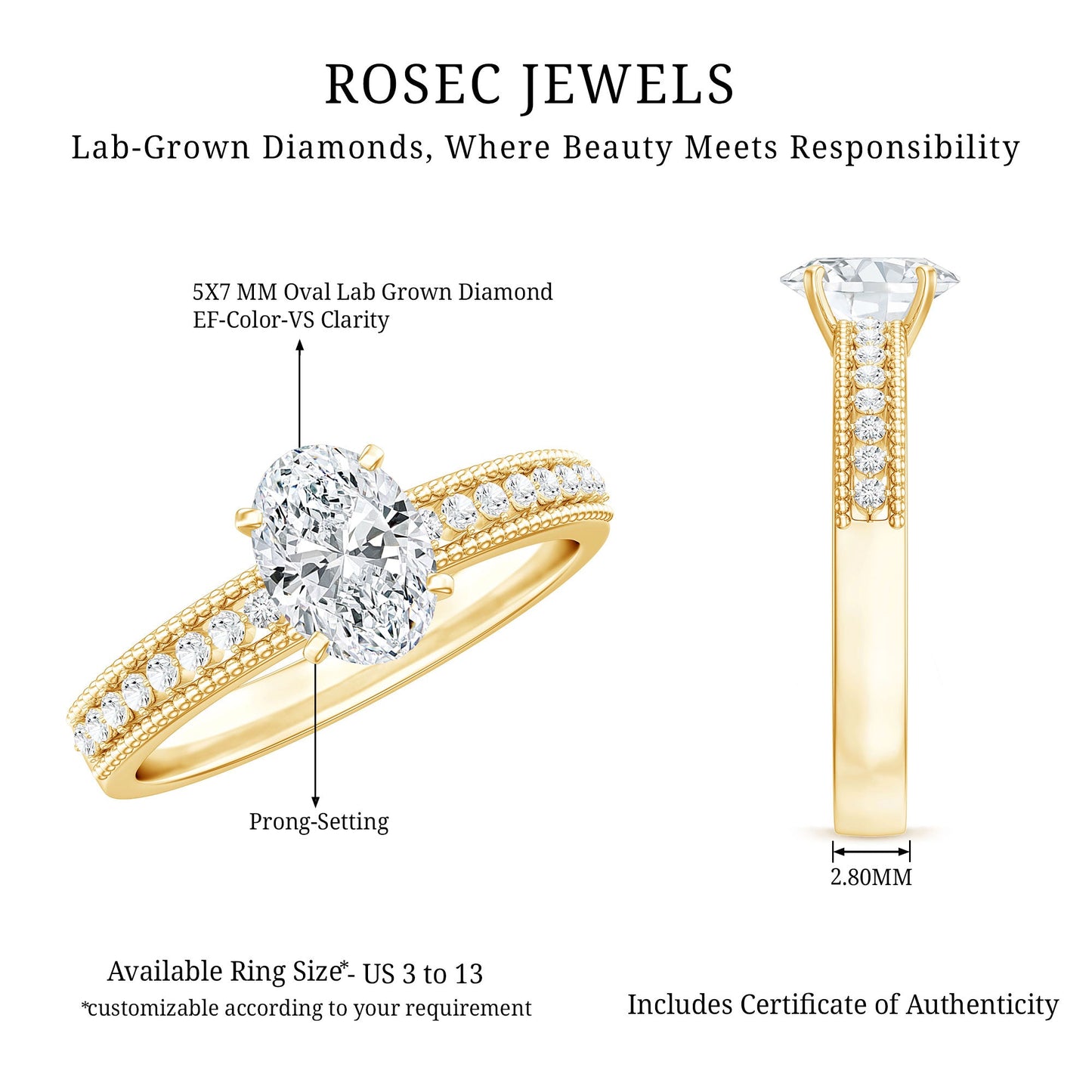 Certified 0.75 Carat Oval Lab Grown Diamond Vintage Inspired Engagement Ring