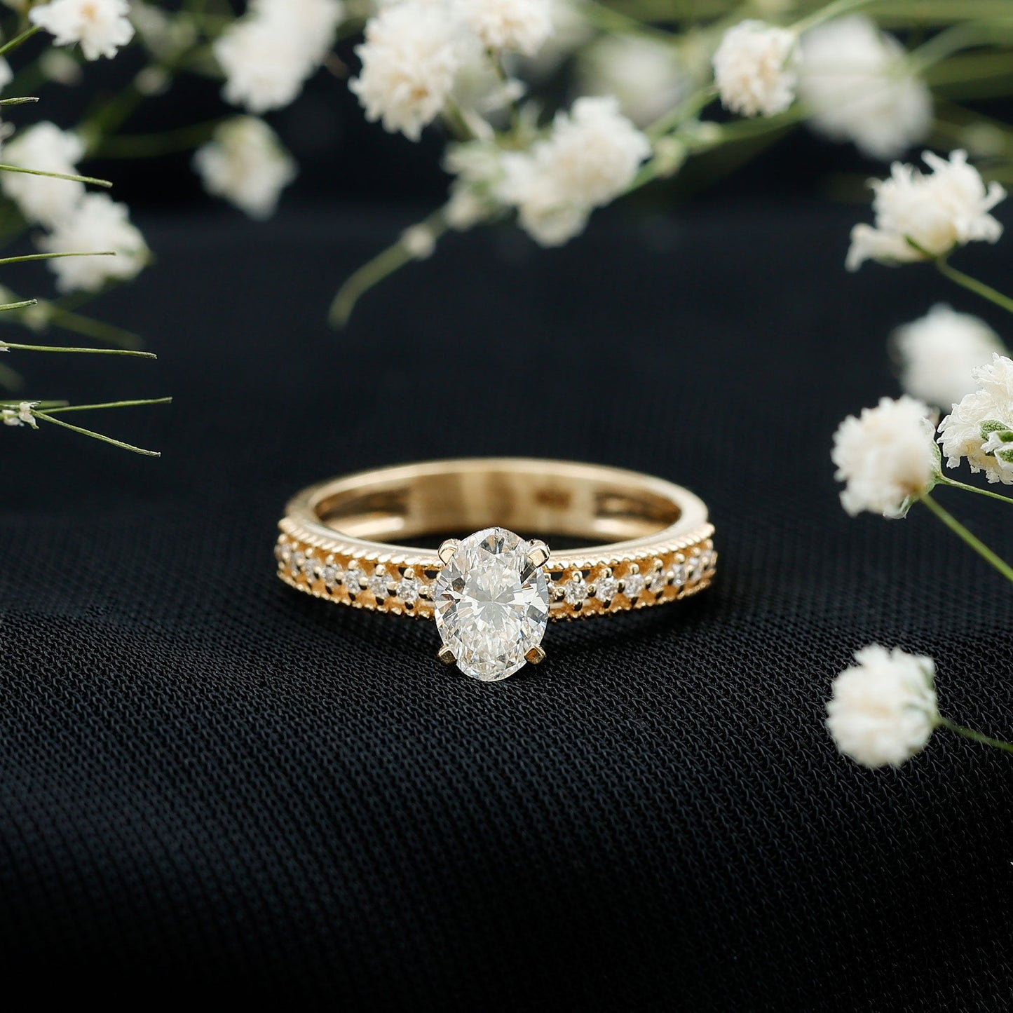 Certified 0.75 Carat Oval Lab Grown Diamond Vintage Inspired Engagement Ring