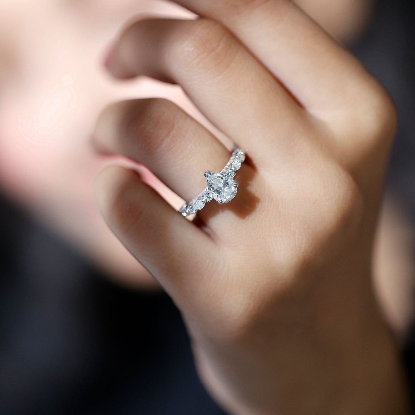 1.3 Carat Certified Lab Grown Diamond Pear Shaped Engagement Ring