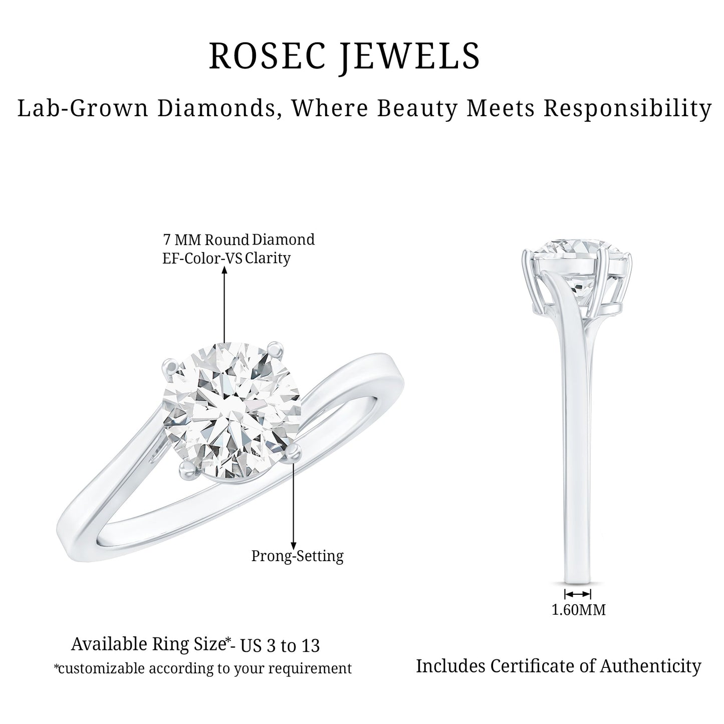 1 Carat Lab Grown Diamond Bypass Engagement Ring