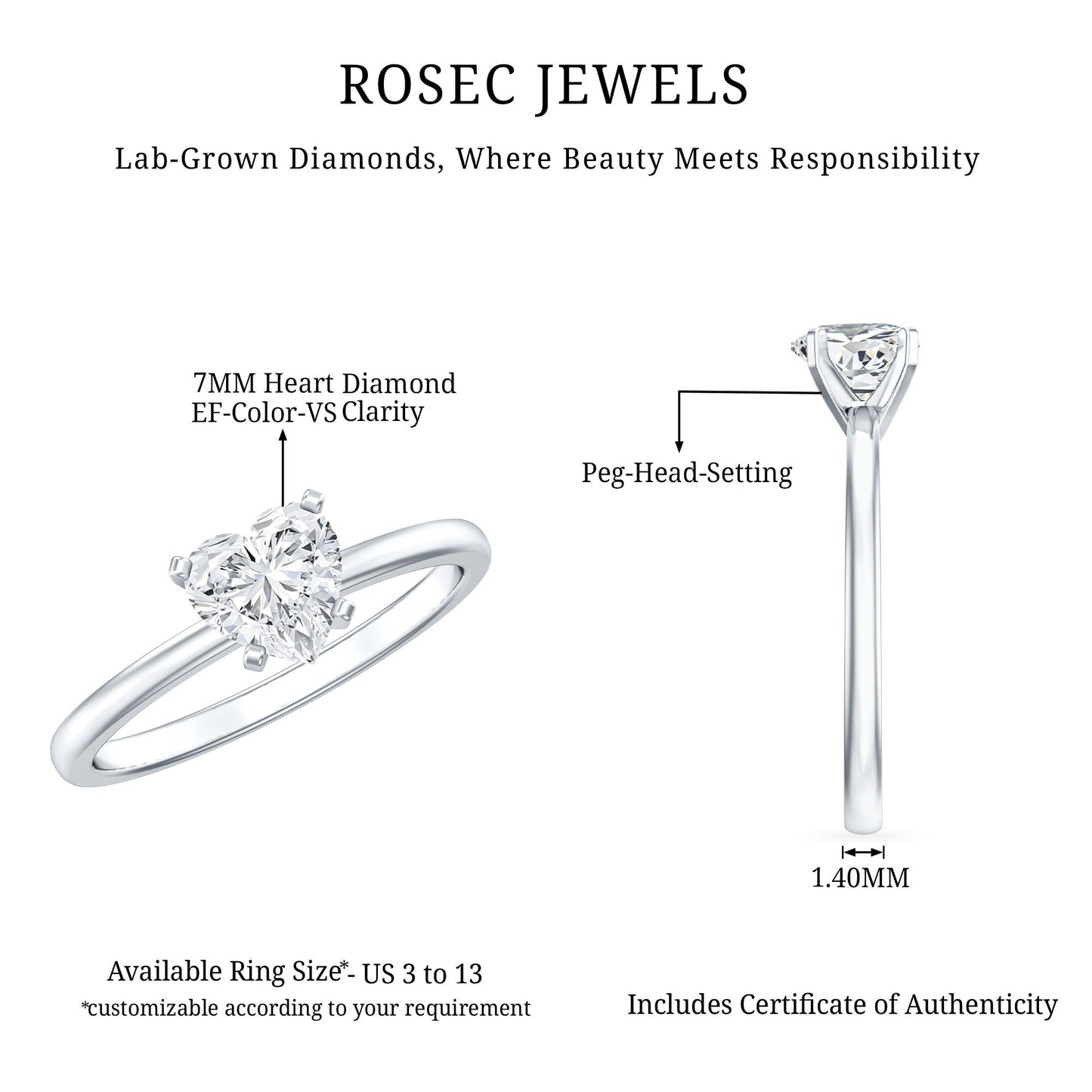 Certified 1.2 Carat Lab Grown Diamond Heart Engagement Ring