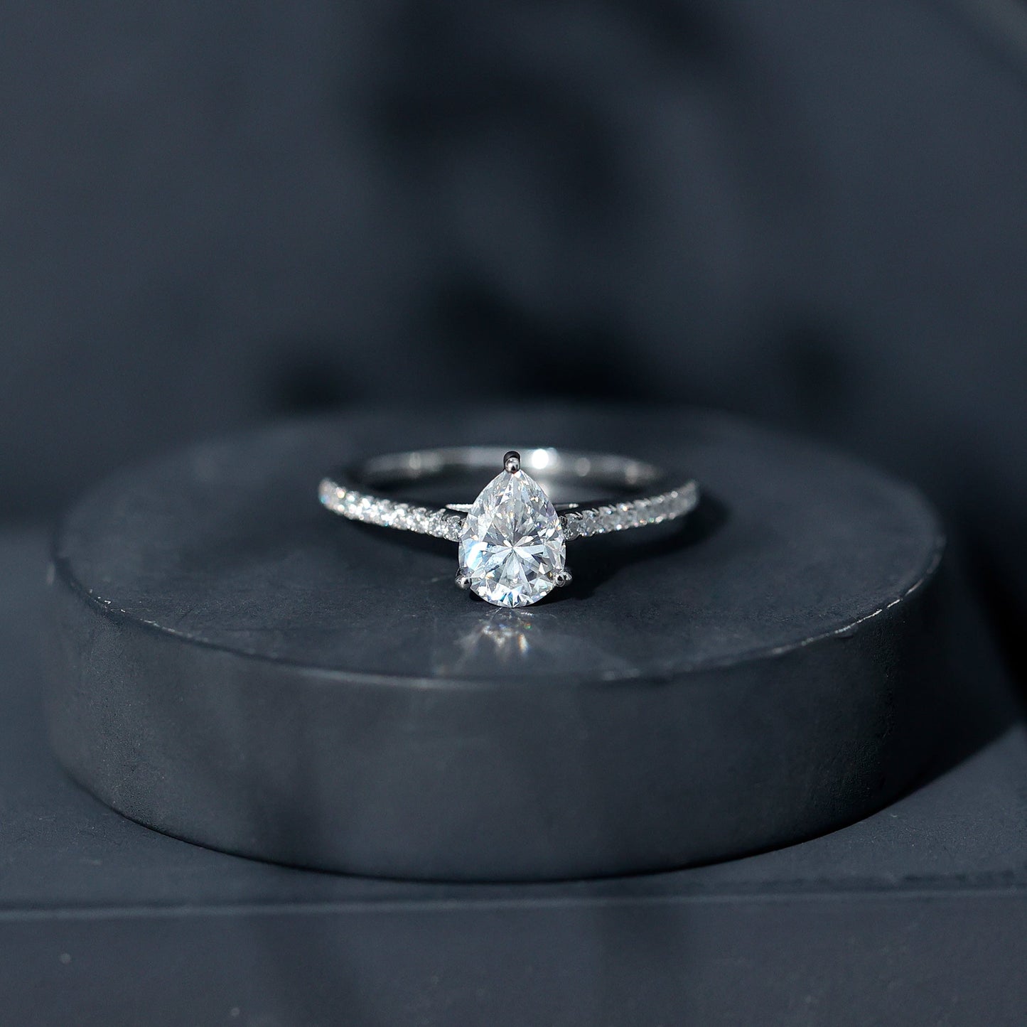 Lab Diamond 1.3 Carat Pear Shape Engagement Ring With Side Stones