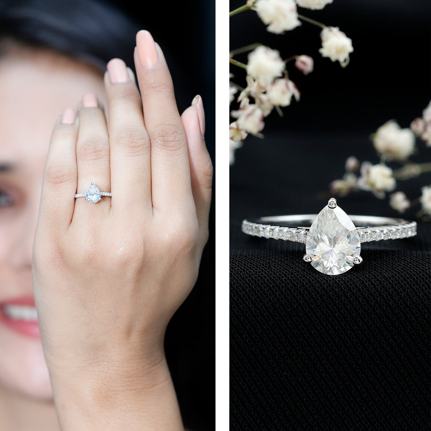 Lab Diamond 1.3 Carat Pear Shape Engagement Ring With Side Stones