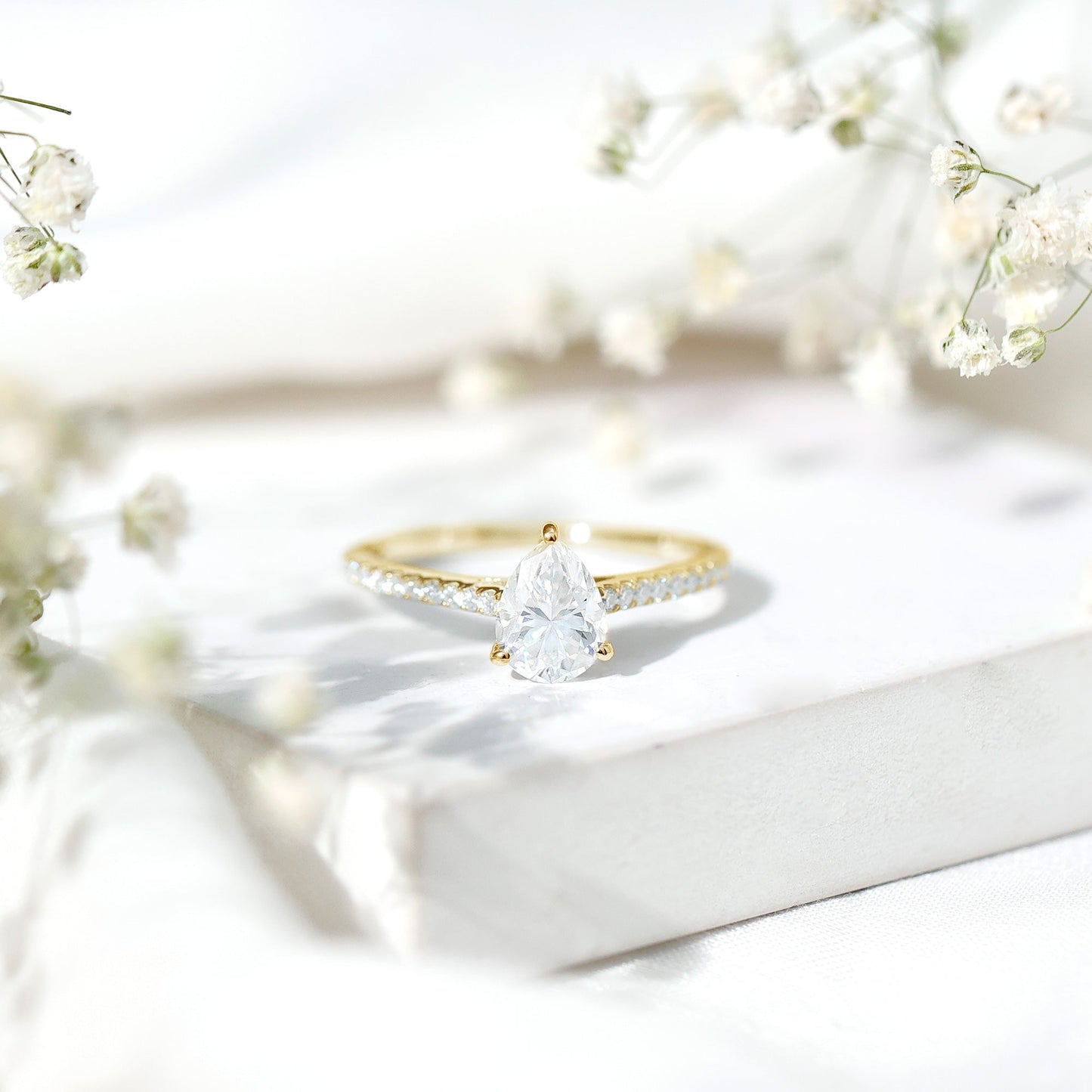 Lab Diamond 1.3 Carat Pear Shape Engagement Ring With Side Stones