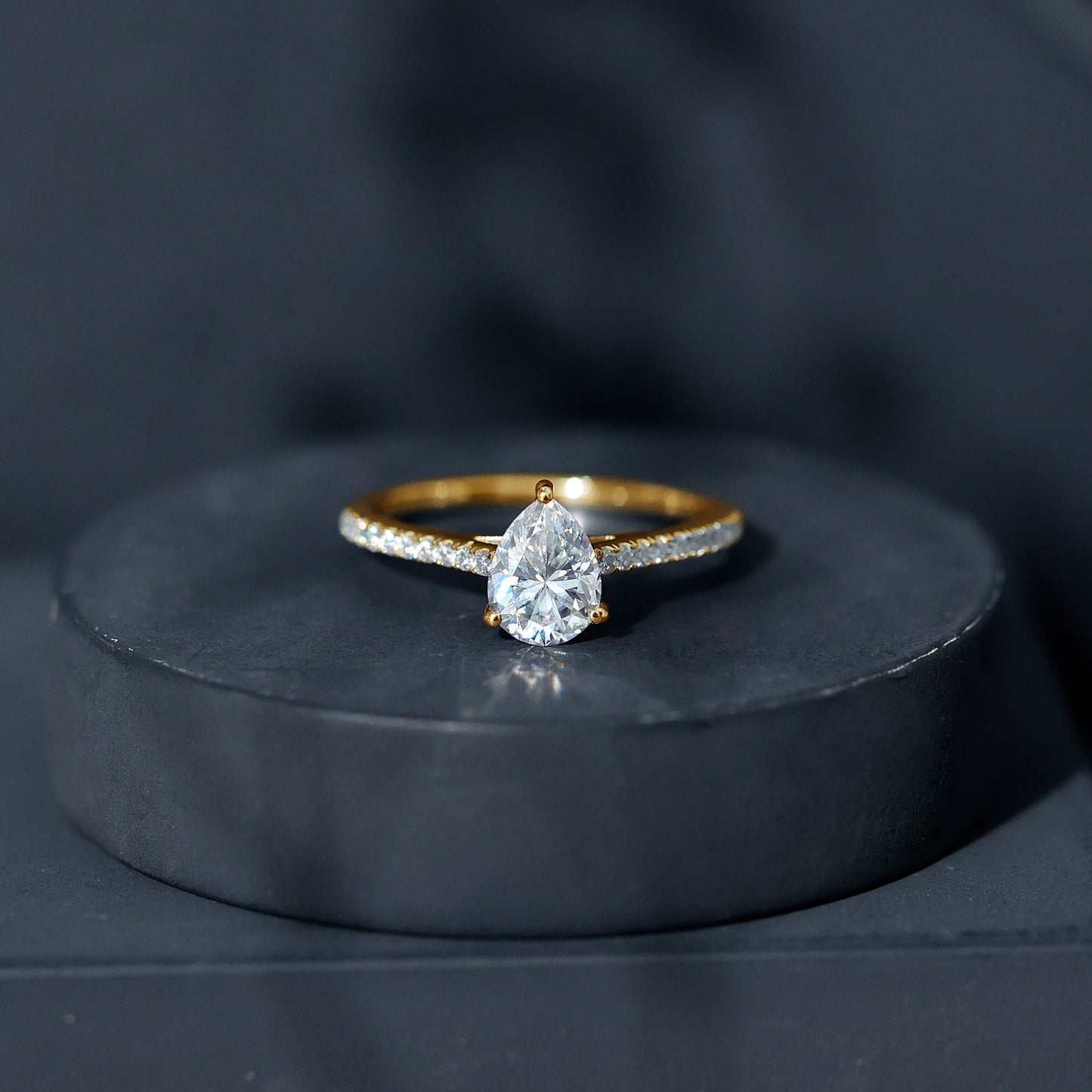 Lab Diamond 1.3 Carat Pear Shape Engagement Ring With Side Stones