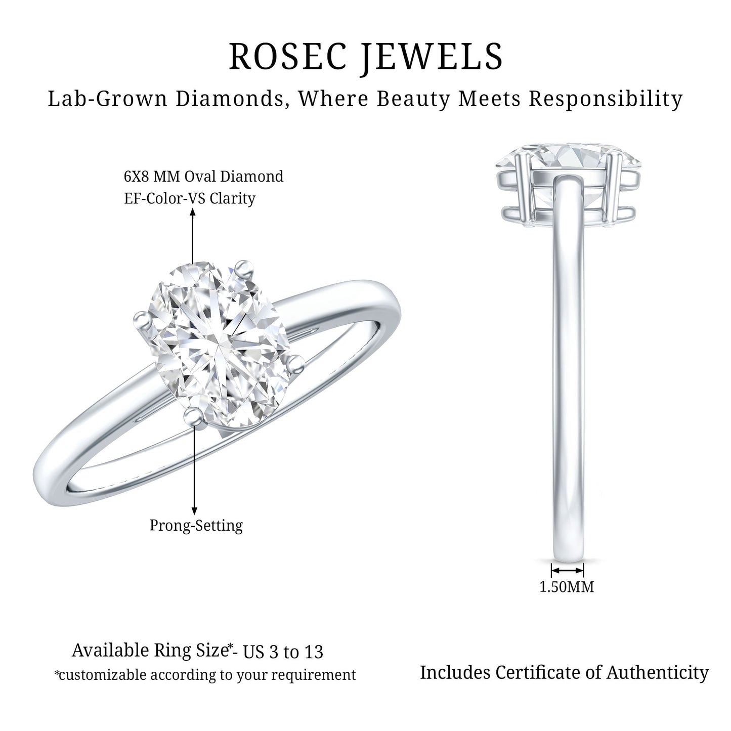 Certified 1.2 Carat Lab Grown Oval Diamond Engagement Ring