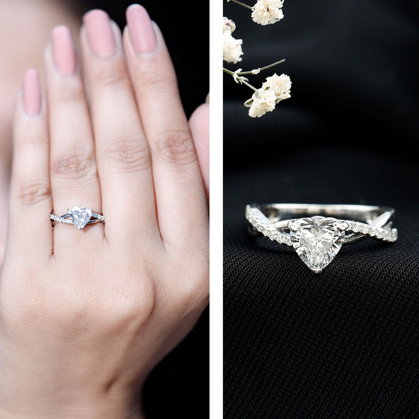 Criss Cross Lab Grown Diamond Heart Engagement Ring