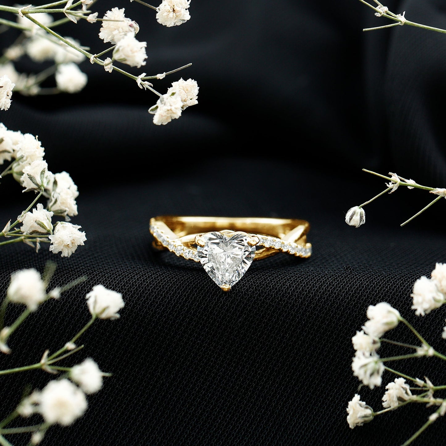 Criss Cross Lab Grown Diamond Heart Engagement Ring