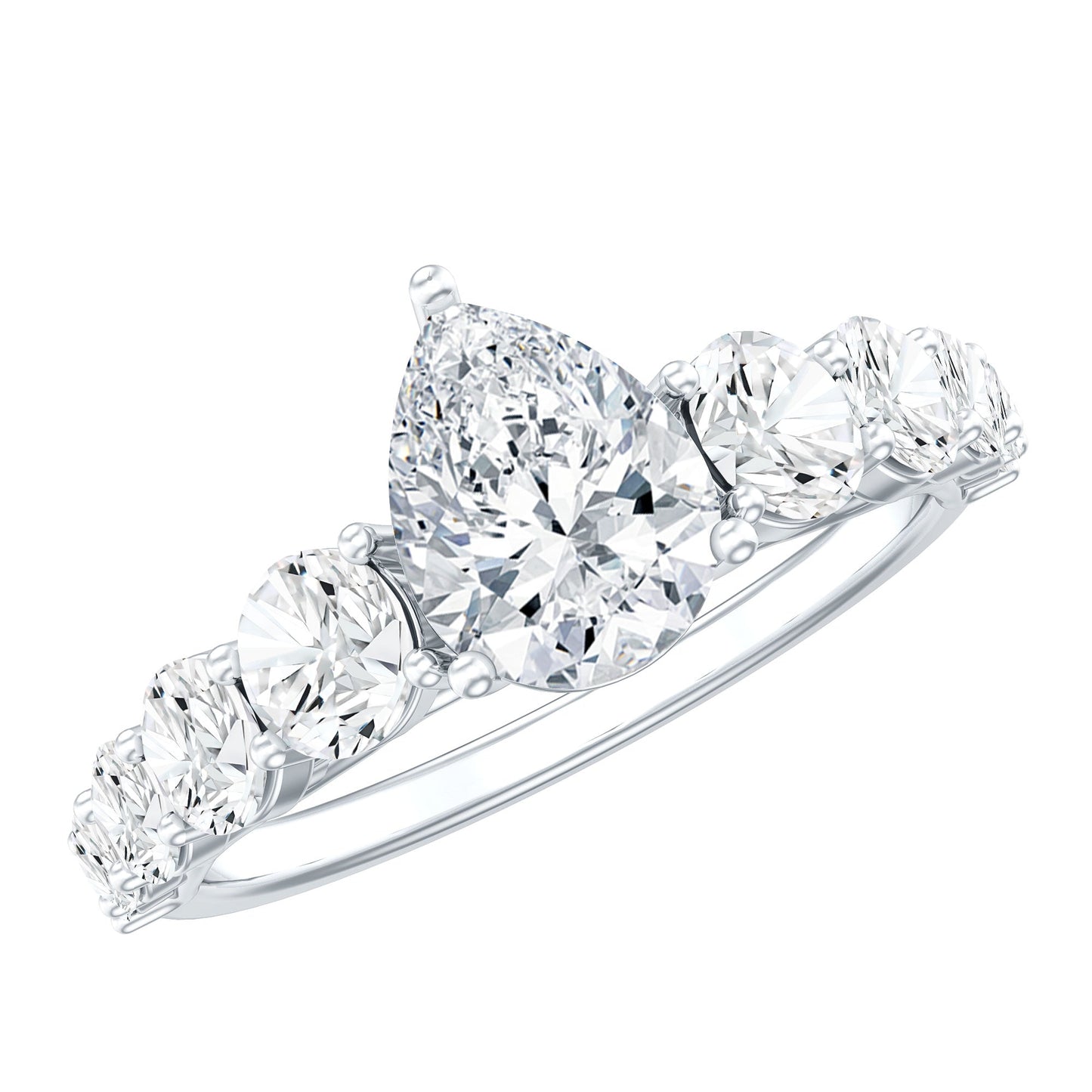 Certified Diamond Teardrop Engagement Ring with Sides Stones