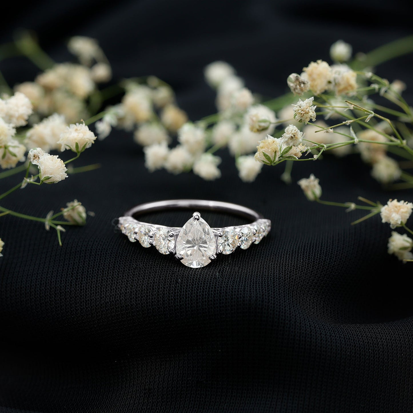 Certified Diamond Teardrop Engagement Ring with Sides Stones