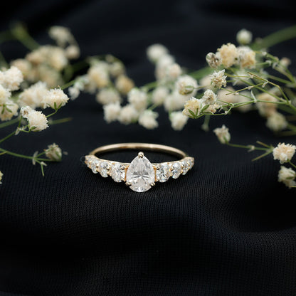 Certified Diamond Teardrop Engagement Ring with Sides Stones