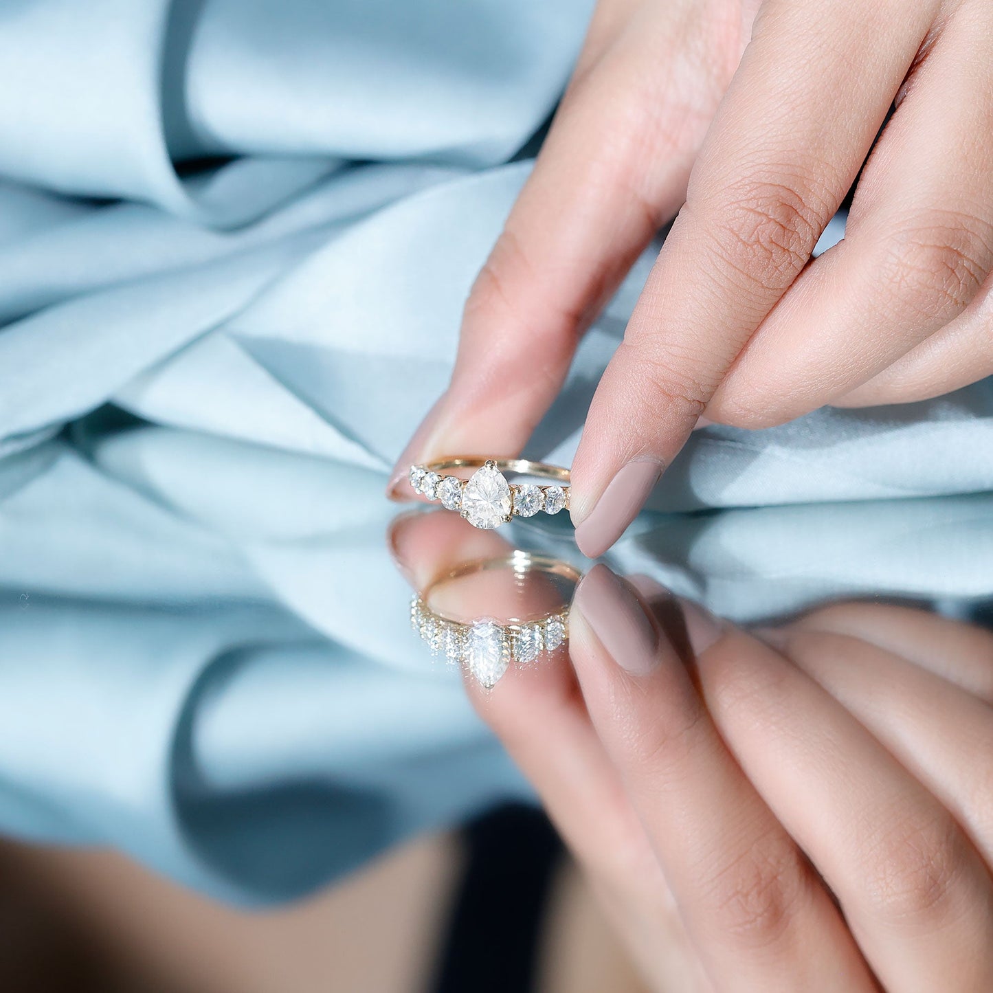 Certified Diamond Teardrop Engagement Ring with Sides Stones