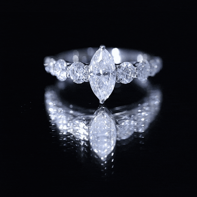 Lab Created Diamond Marquise Engagement Ring With Side Stones