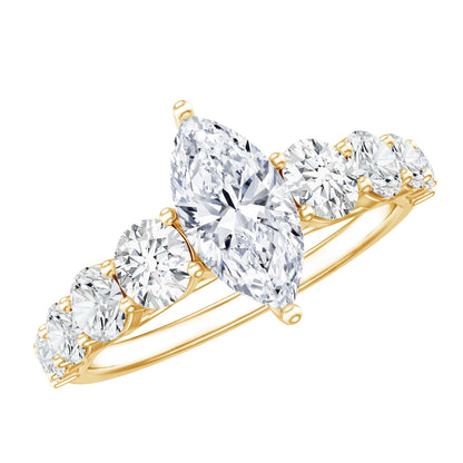 Lab Created Diamond Marquise Engagement Ring With Side Stones