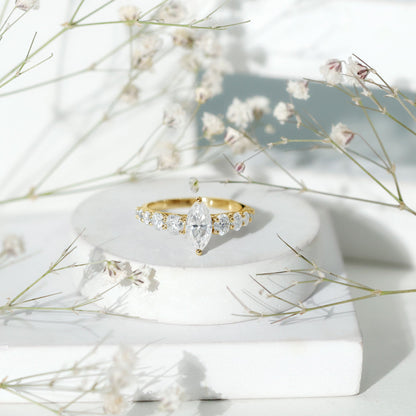 Lab Created Diamond Marquise Engagement Ring With Side Stones