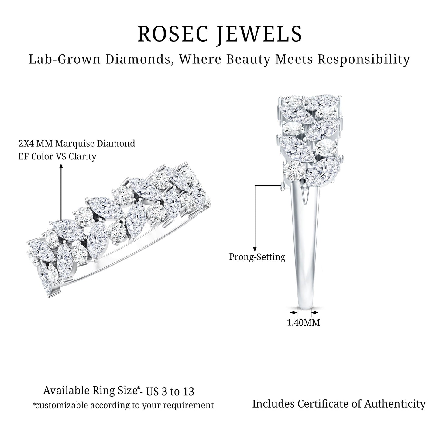 Certified Lab Grown Diamond Cluster Half Eternity Band for Women