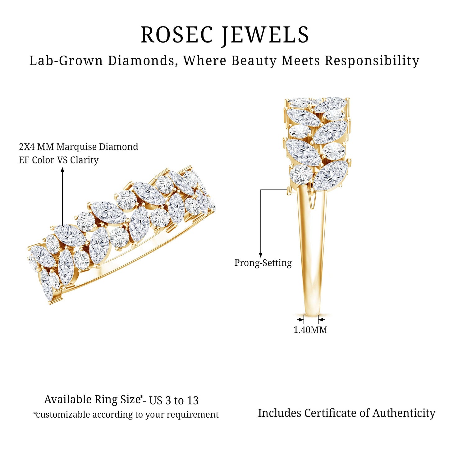 Certified Lab Grown Diamond Cluster Half Eternity Band for Women