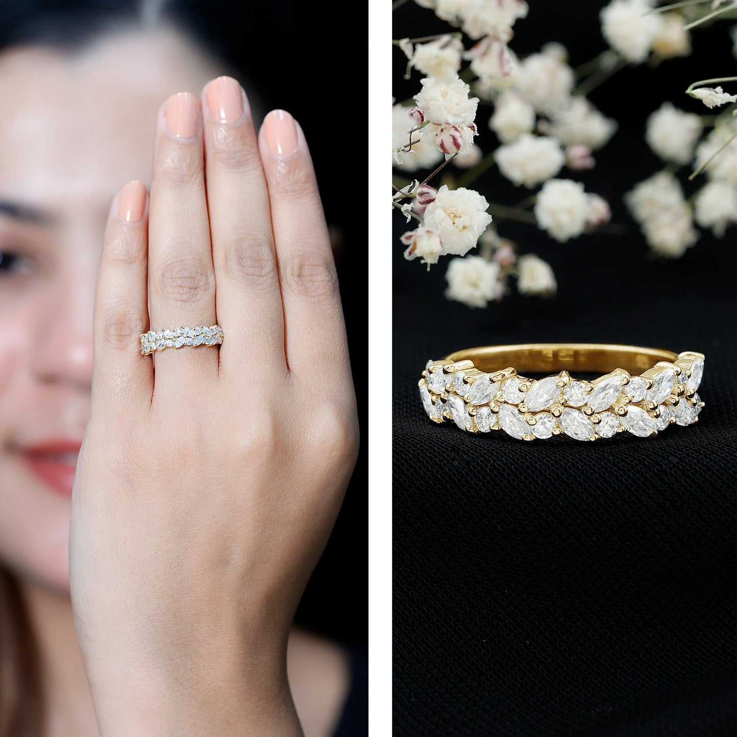 Certified Lab Grown Diamond Cluster Half Eternity Band for Women
