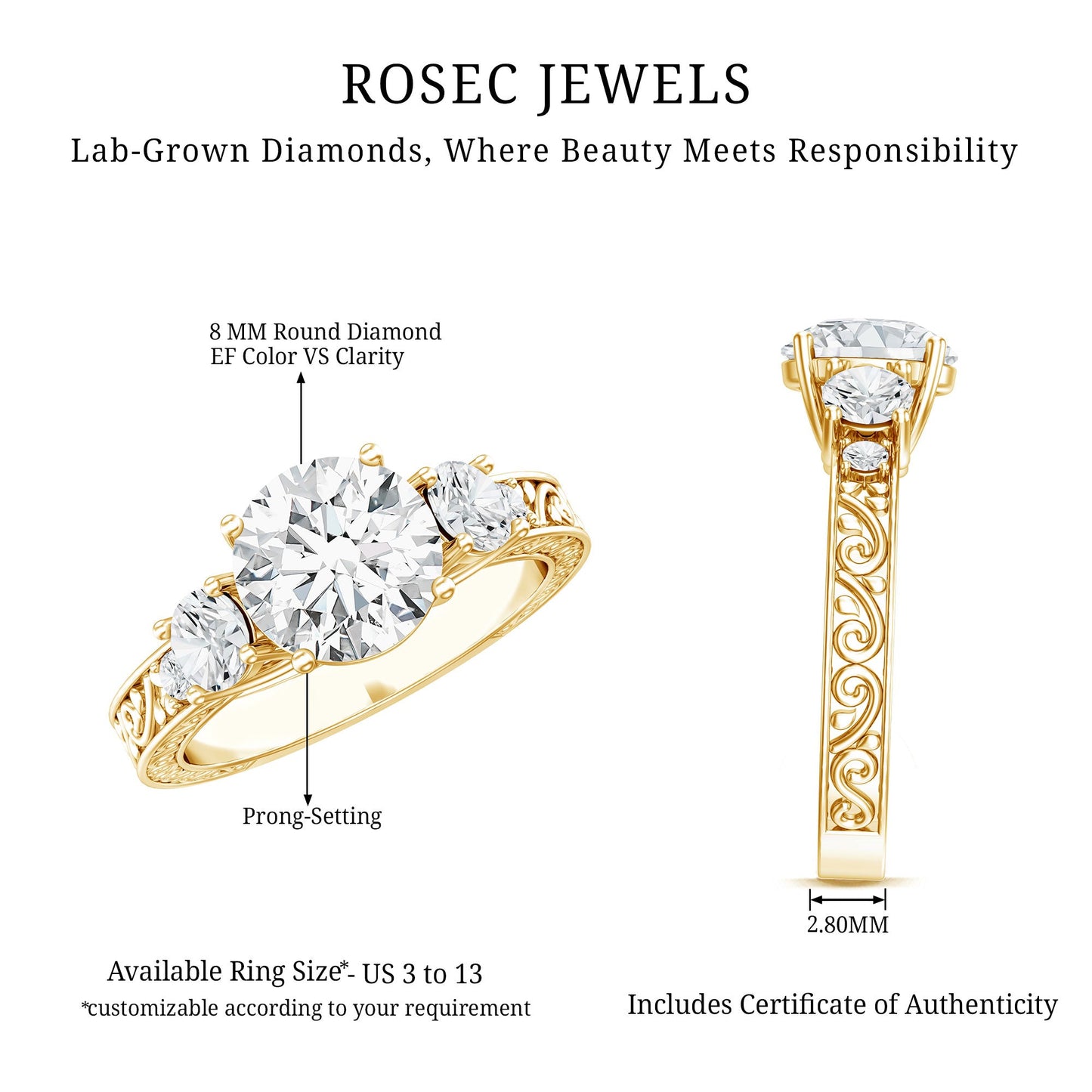 Lab Grown Diamond Vintage Style Engagement Ring