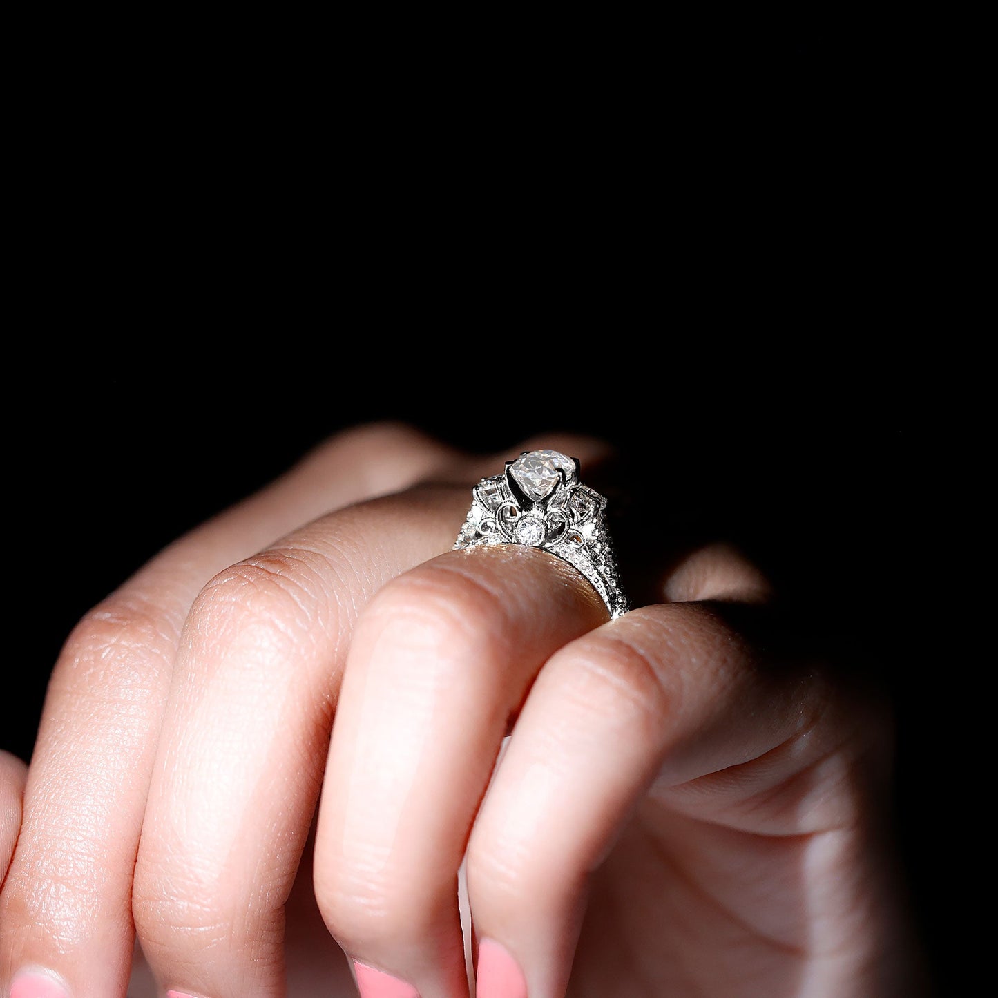 Certified Diamond Vintage Looking Engagement Ring
