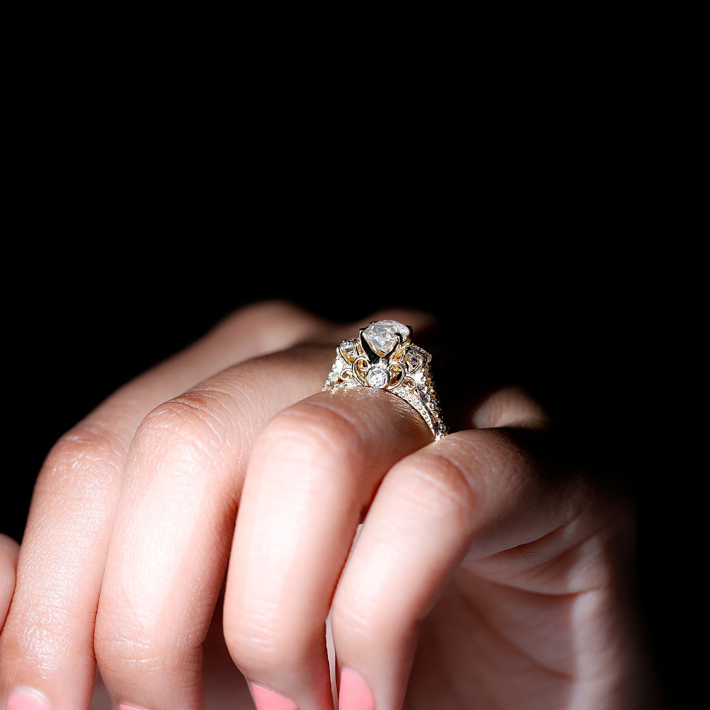Certified Diamond Vintage Looking Engagement Ring