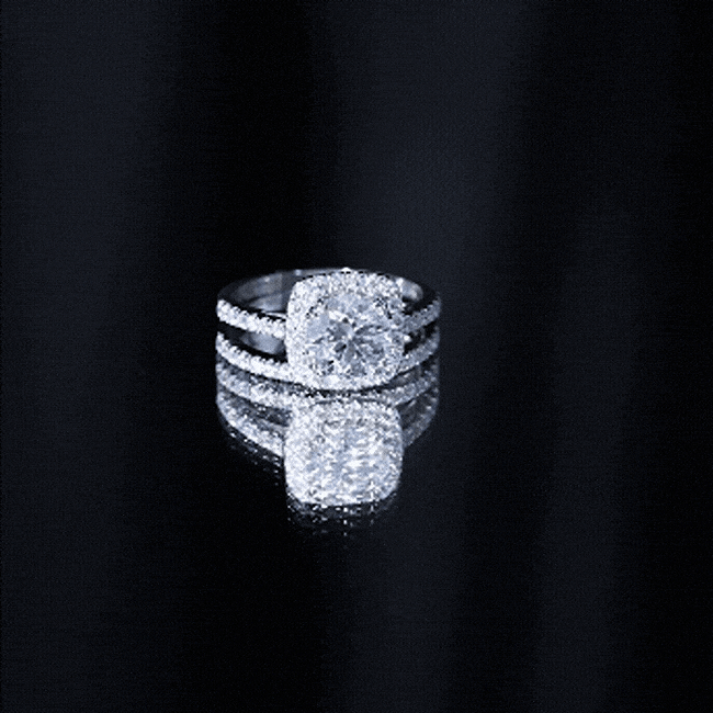 Lab Grown 2 Carat Diamond Halo Engagement Ring with Wedding Band