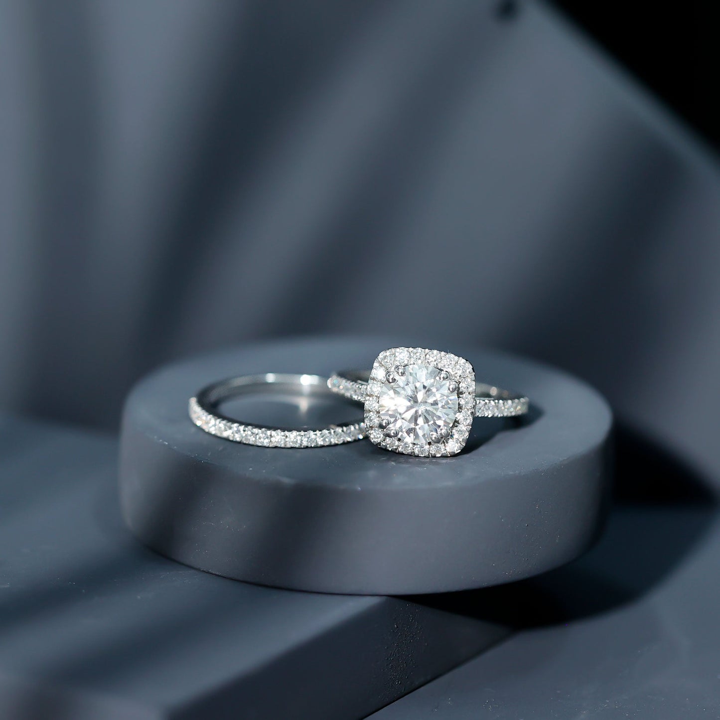 Lab Grown 2 Carat Diamond Halo Engagement Ring with Wedding Band