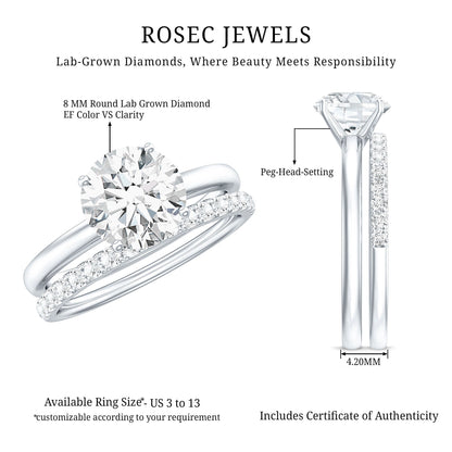 Certified 2 Carat Lab Grown Diamond Solitaire Wedding Ring Set