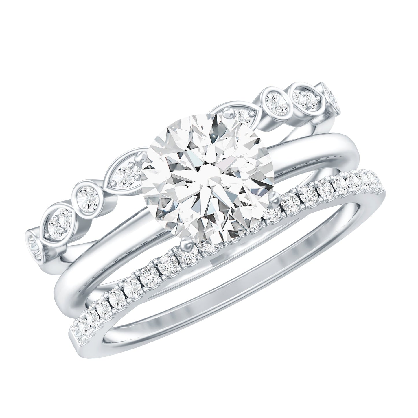2 Carat Certified Round Cut Lab Created Diamond 3 Piece Bridal Ring Set