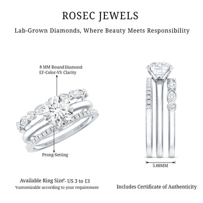 2 Carat Certified Round Cut Lab Created Diamond 3 Piece Bridal Ring Set