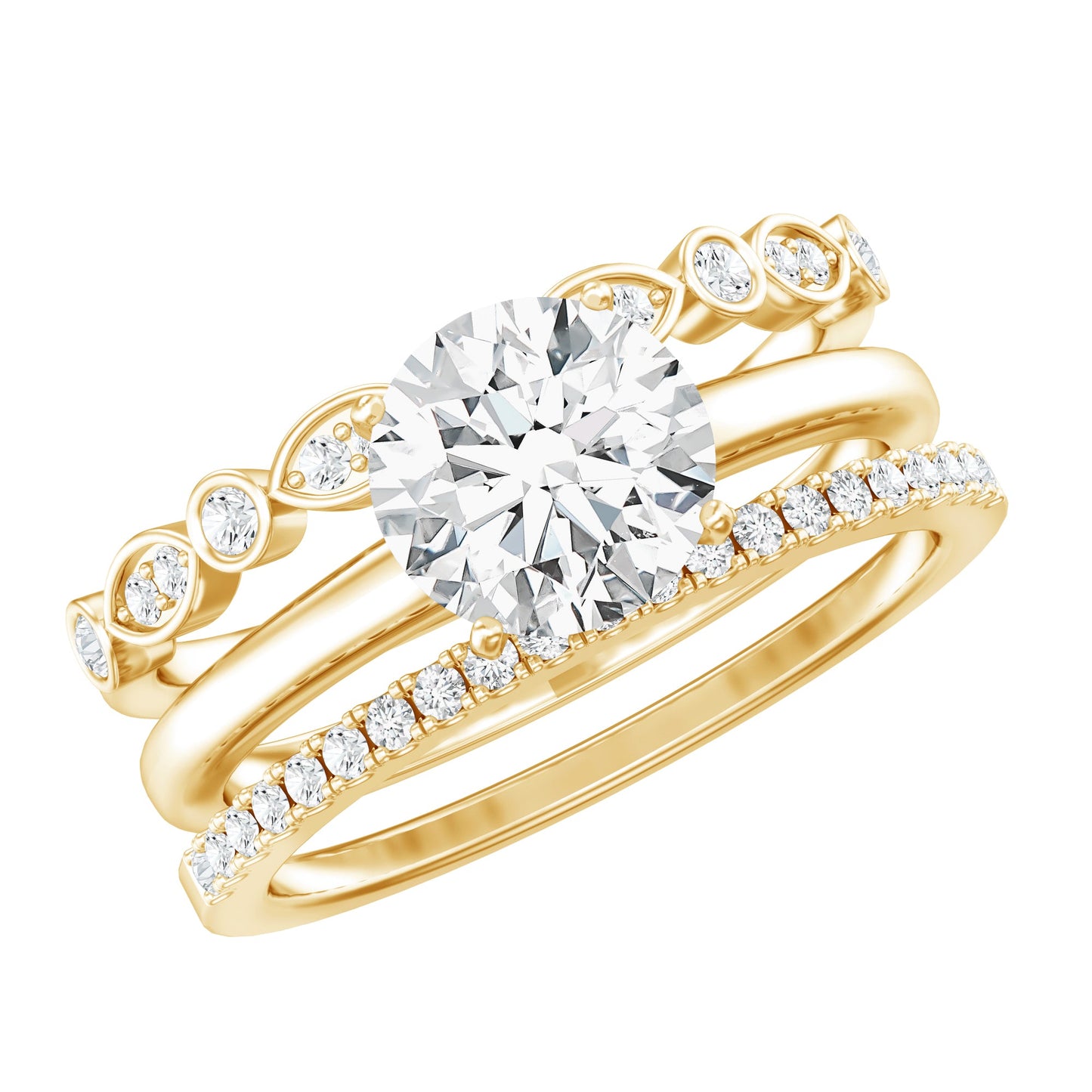 2 Carat Certified Round Cut Lab Created Diamond 3 Piece Bridal Ring Set