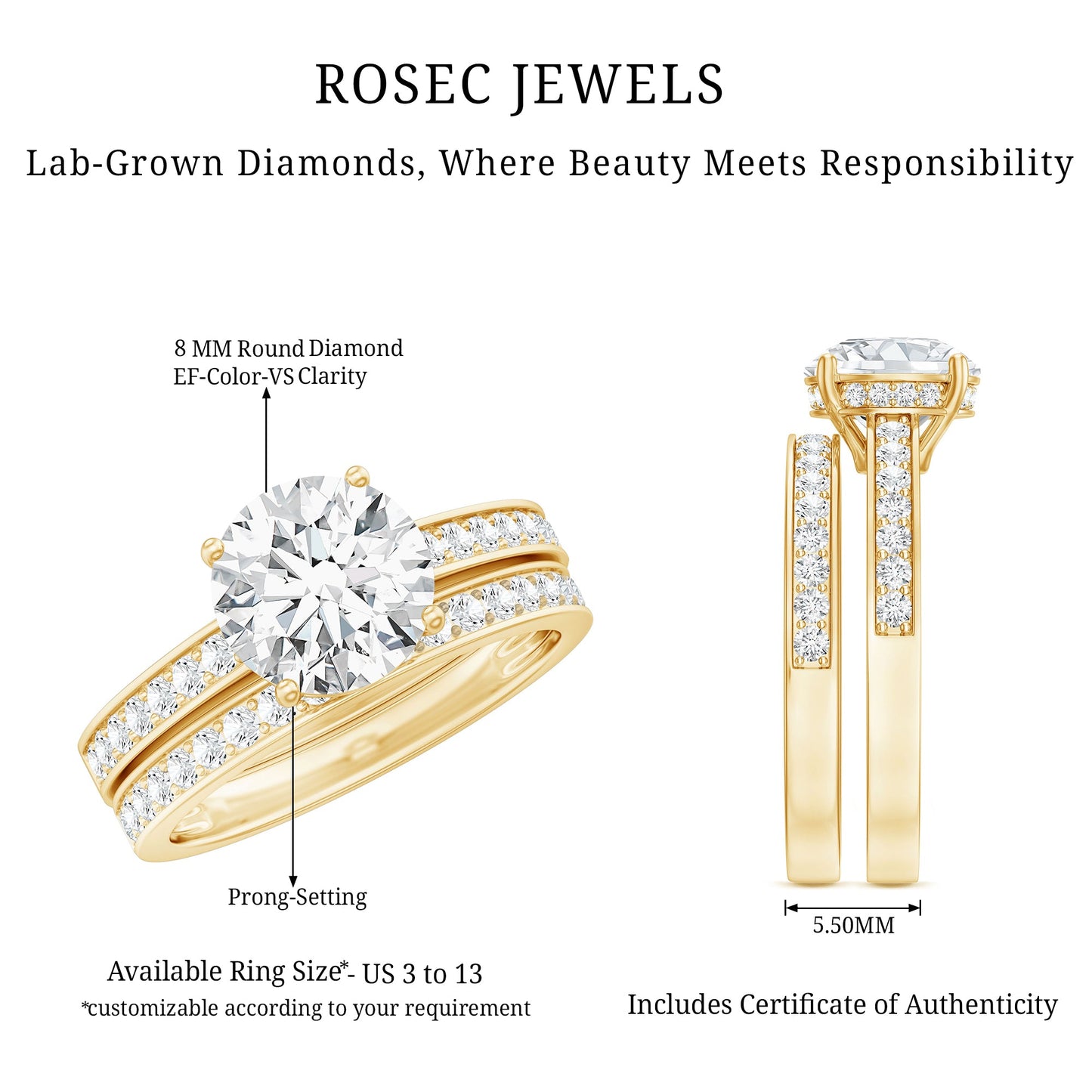 Certified 2 Carat Lab Grown Diamond Engagement Ring With Wedding Band