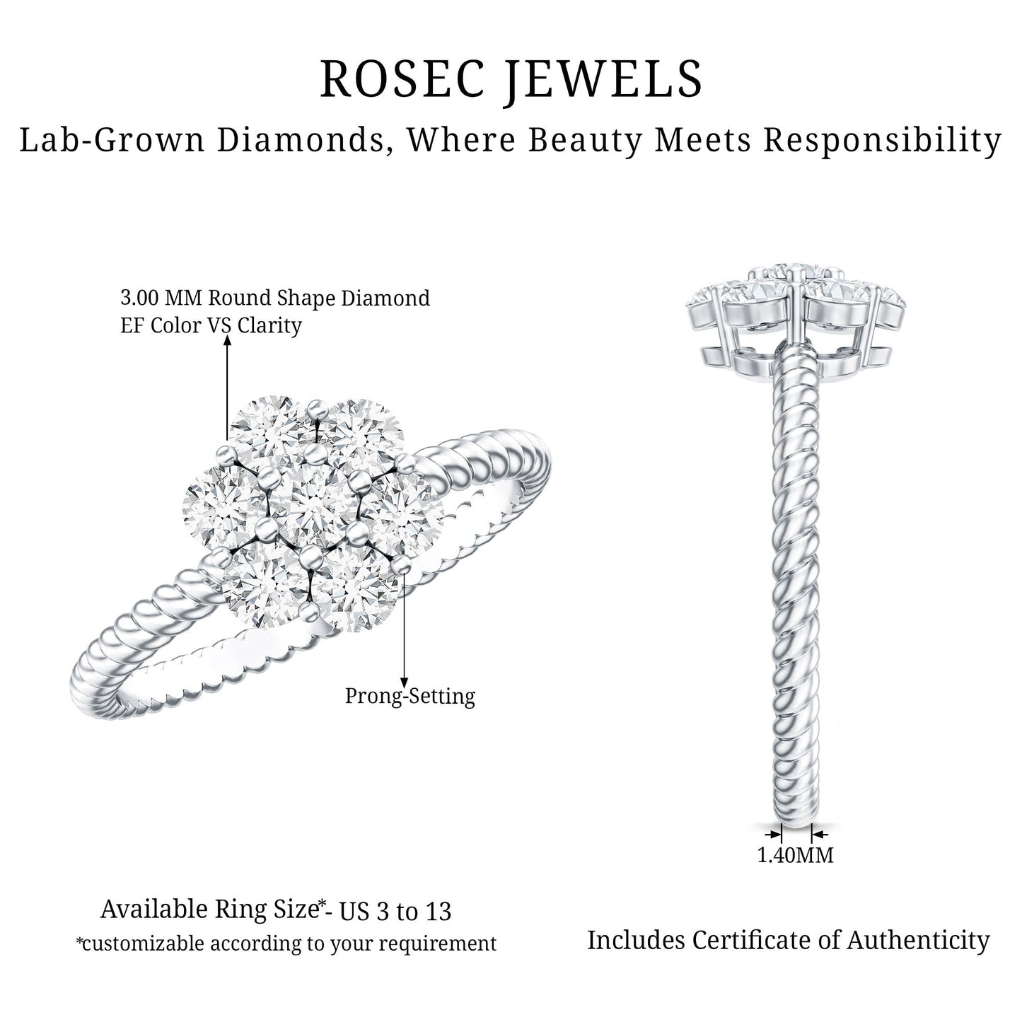 Lab Created Diamond Flower Engagement Ring for Her
