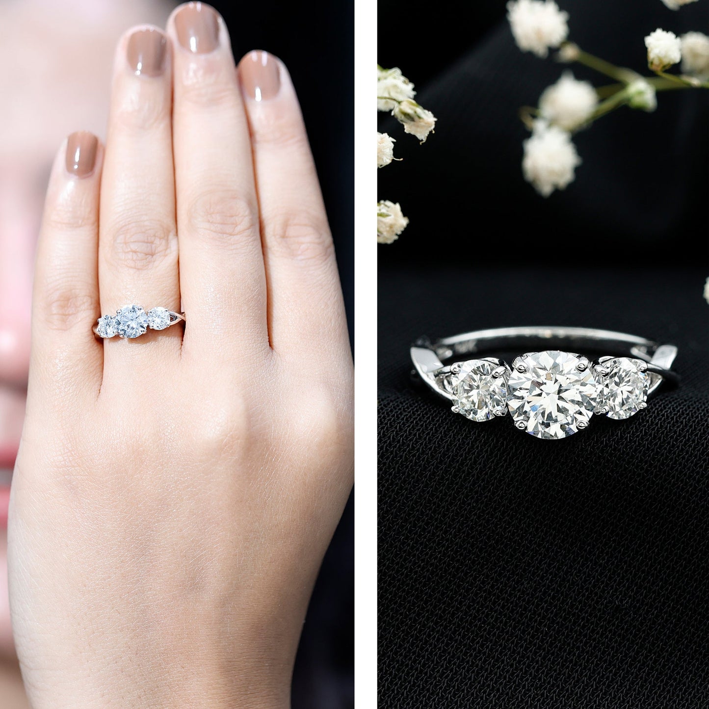 Lab Grown Diamond Three Stone Engagement Ring with Crossover Shank