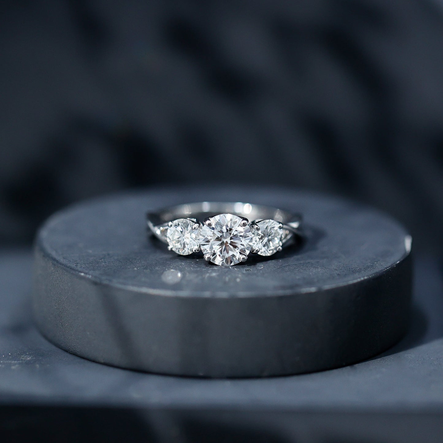 Lab Grown Diamond Three Stone Engagement Ring with Crossover Shank