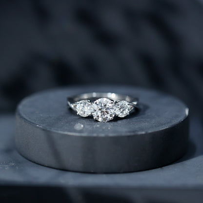 Lab Grown Diamond Three Stone Engagement Ring with Crossover Shank