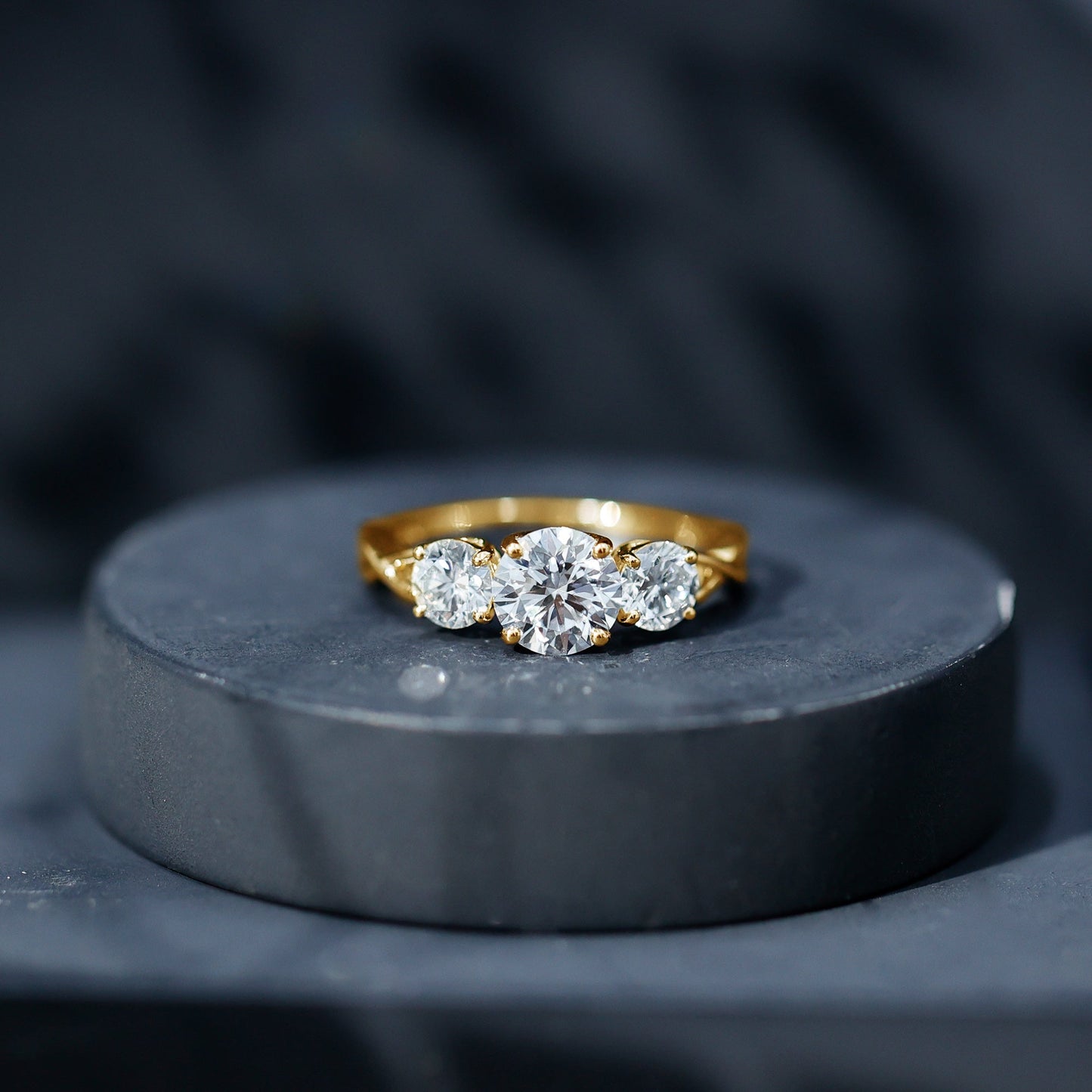 Lab Grown Diamond Three Stone Engagement Ring with Crossover Shank