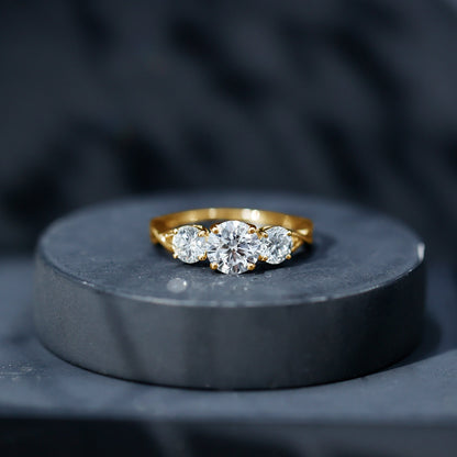 Lab Grown Diamond Three Stone Engagement Ring with Crossover Shank