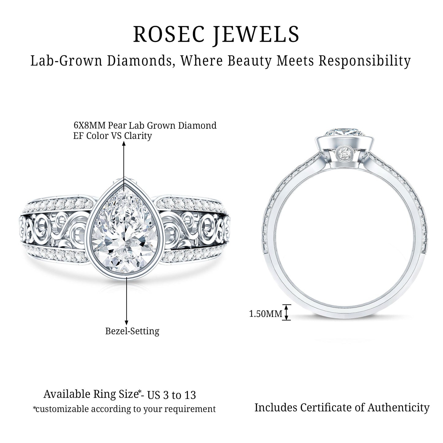 Certified Lab Created Diamond Antique Engagement Ring for Women