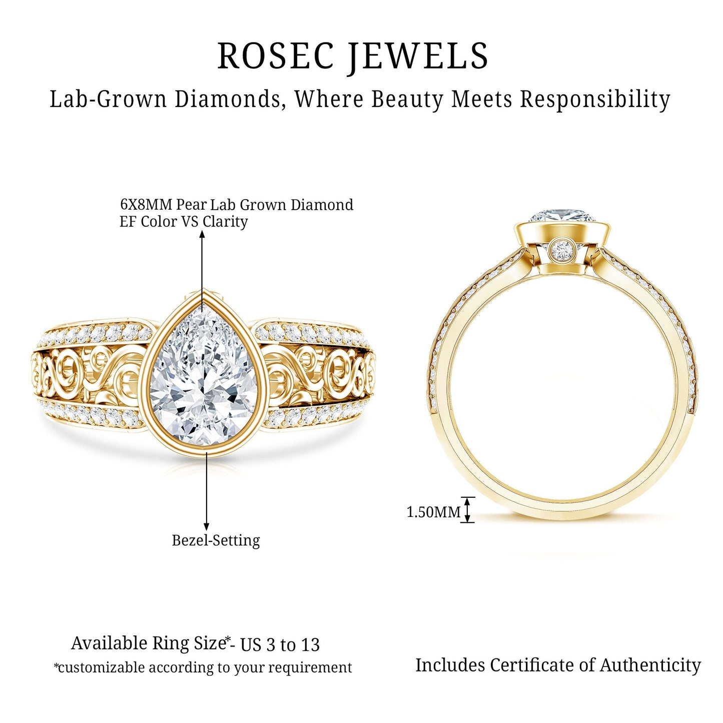 Certified Lab Created Diamond Antique Engagement Ring for Women