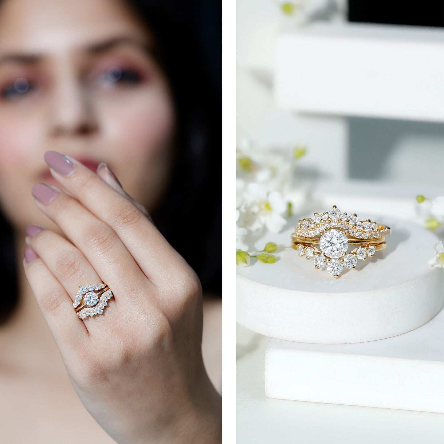 0.25 Carat Lab Grown Diamond Vintage Bridal Ring Set with 3 Piece